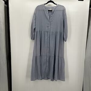 ICHI Antiques Dress Womens Small Blue Button Front‎ Cottage Lagenlook Tiered